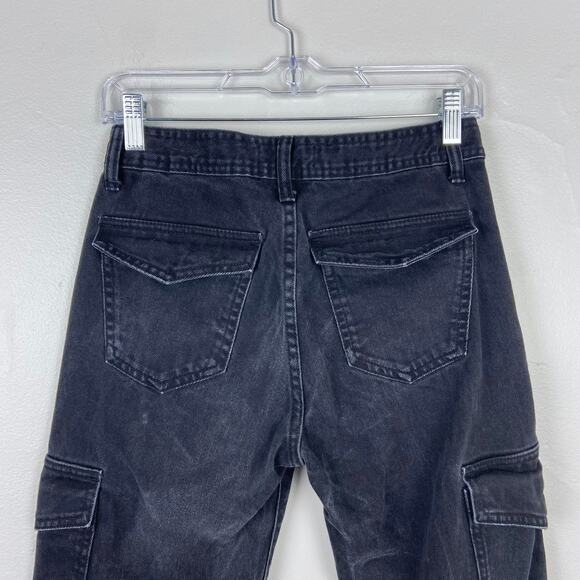 Zara TRF Cargo Split Jeans High Waisted Wide Leg Split Leg Jeans Black Size 0 - Picture 9 of 10